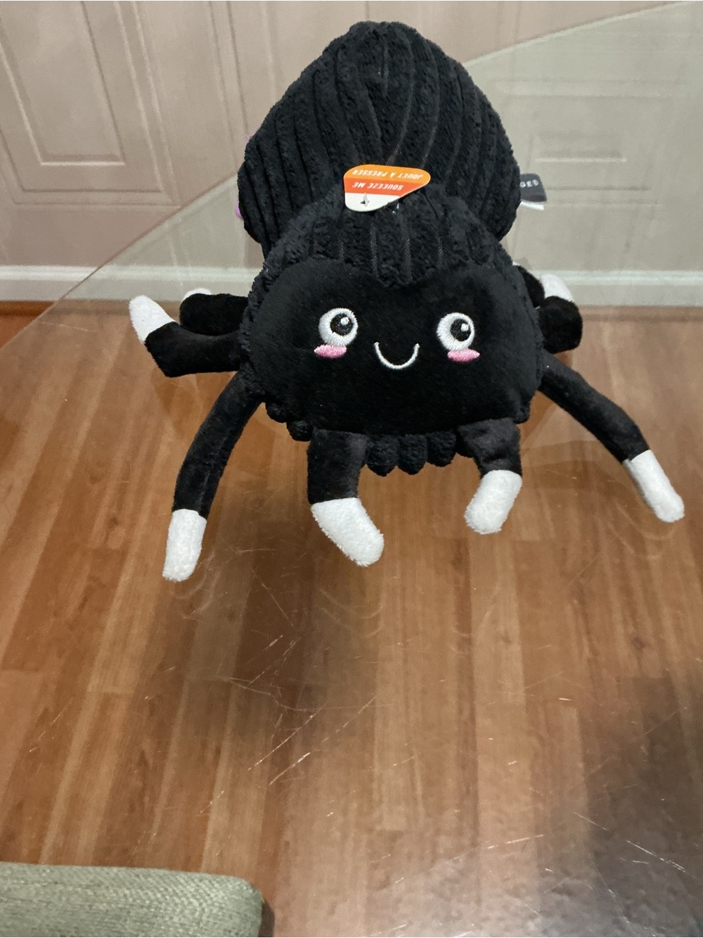 Fringe Tricky Treats Black & White Spider Dog Toy 10” With Clinker & Squeaker